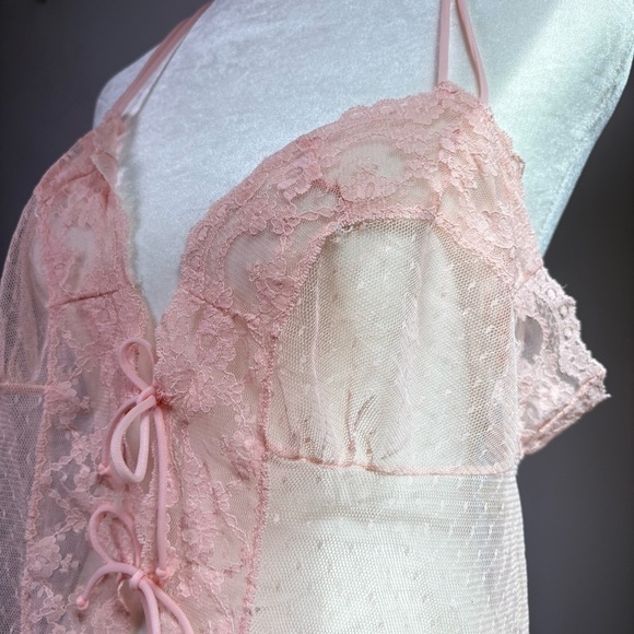 Vintage USA Y2K Babydoll Coquette Mesh Lace Camisole Teddy Chemise Top Peignoir - Picture 4 of 16